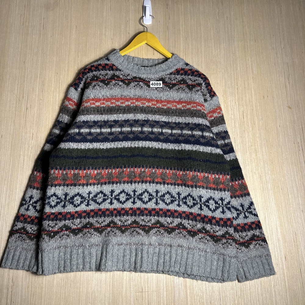 Vintage Y2K Consensus Striped Sweater Multicolor Wool Blend L Long Sleeve